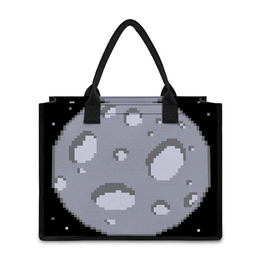 8-Bit Pixel Moon Print Canvas Tote Bag