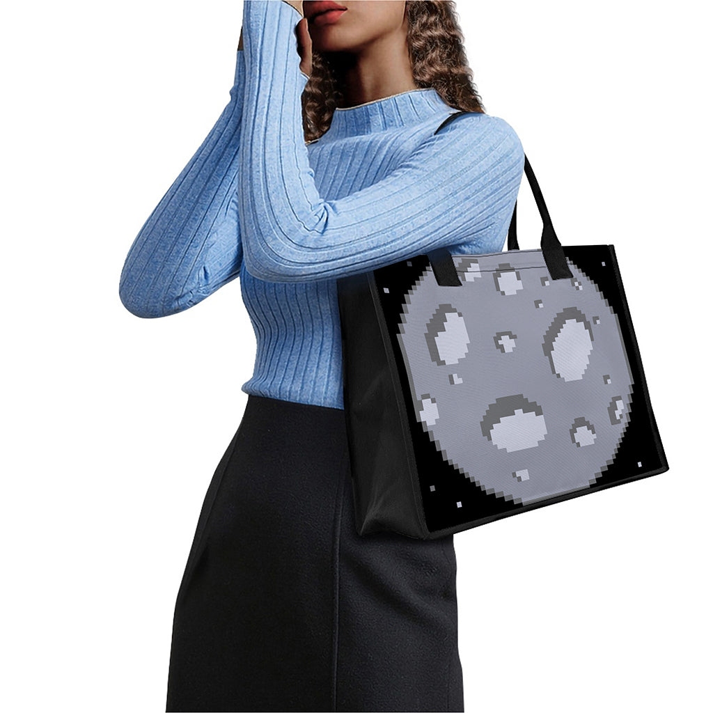 8-Bit Pixel Moon Print Canvas Tote Bag