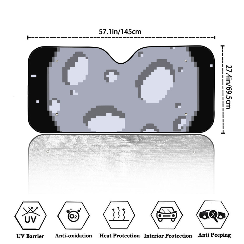 8-Bit Pixel Moon Print Car Windshield Sun Shade