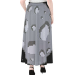 8-Bit Pixel Moon Print Chiffon Maxi Skirt