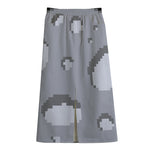 8-Bit Pixel Moon Print Cotton Front Slit Maxi Skirt