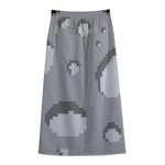 8-Bit Pixel Moon Print Cotton Front Slit Maxi Skirt