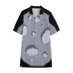 8-Bit Pixel Moon Print Cotton Hawaiian Shirt