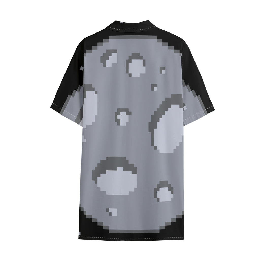 8-Bit Pixel Moon Print Cotton Hawaiian Shirt