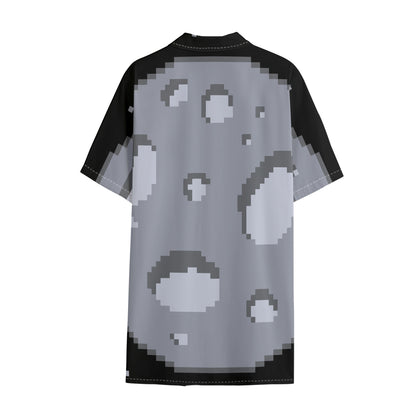 8-Bit Pixel Moon Print Cotton Hawaiian Shirt