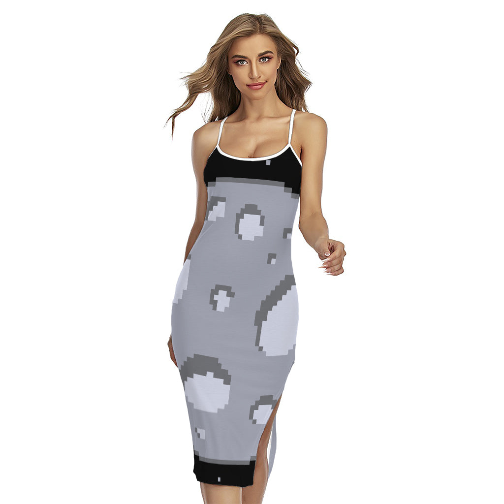 8-Bit Pixel Moon Print Cross Back Cami Dress