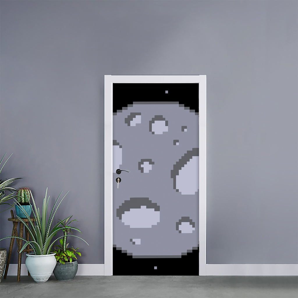 8-Bit Pixel Moon Print Door Sticker