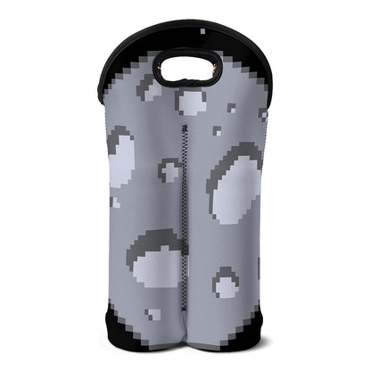 8-Bit Pixel Moon Print Double Neoprene Wine Tote