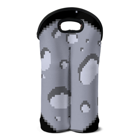 8-Bit Pixel Moon Print Double Neoprene Wine Tote