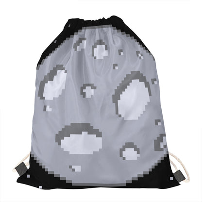 8-Bit Pixel Moon Print Drawstring Bag