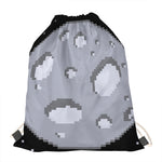 8-Bit Pixel Moon Print Drawstring Bag