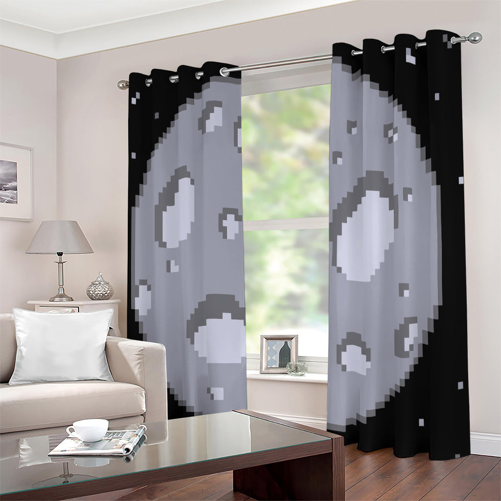 8-Bit Pixel Moon Print Extra Wide Grommet Curtains