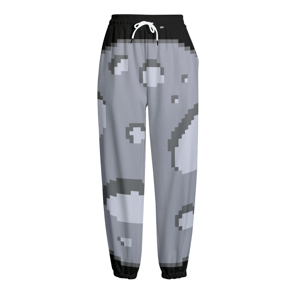 8-Bit Pixel Moon Print Fleece Lined Knit Pants