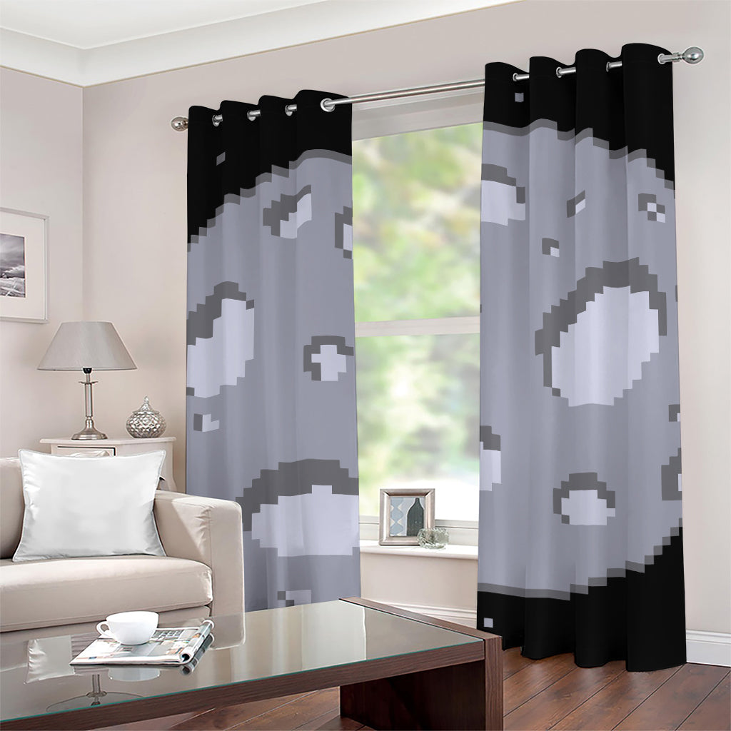 8-Bit Pixel Moon Print Grommet Curtains
