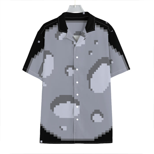 8-Bit Pixel Moon Print Hawaiian Shirt
