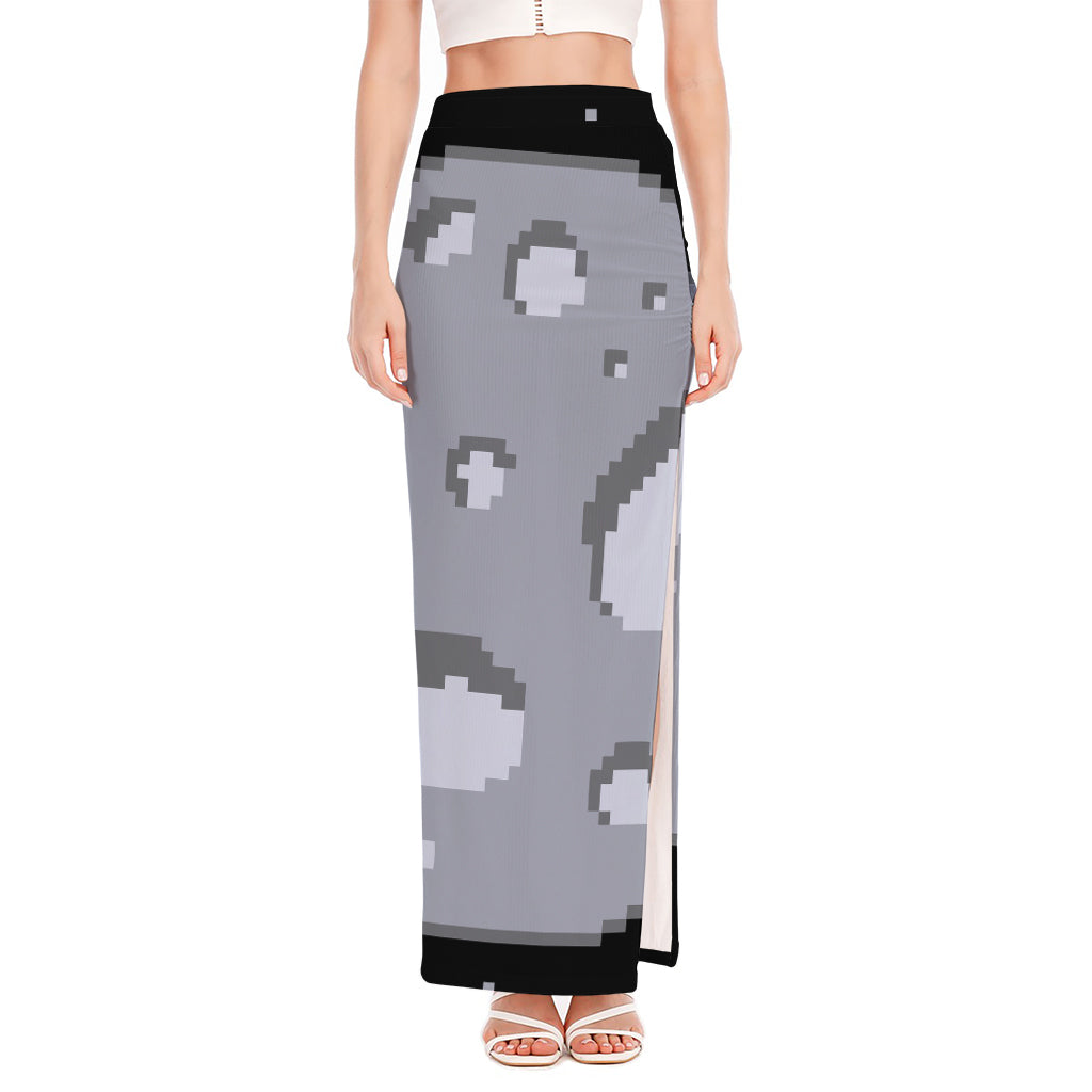 8-Bit Pixel Moon Print High Slit Maxi Skirt
