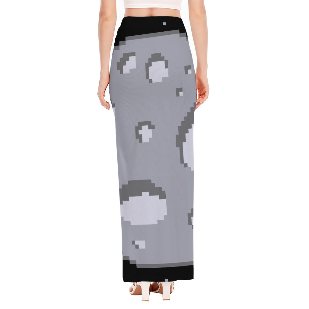 8-Bit Pixel Moon Print High Slit Maxi Skirt