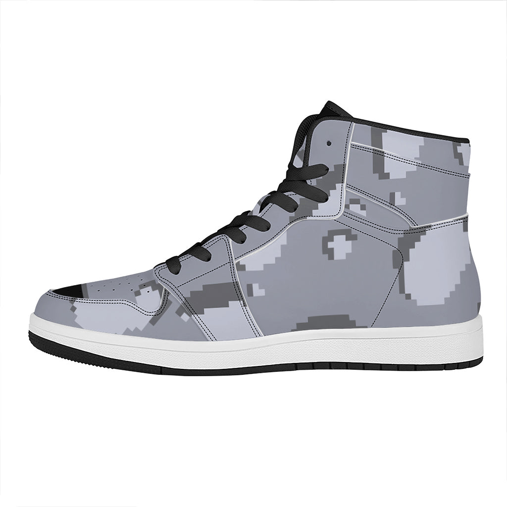 8-Bit Pixel Moon Print High Top Leather Sneakers