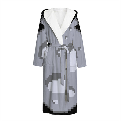 8-Bit Pixel Moon Print Hooded Bathrobe