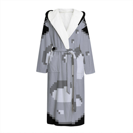 8-Bit Pixel Moon Print Hooded Bathrobe