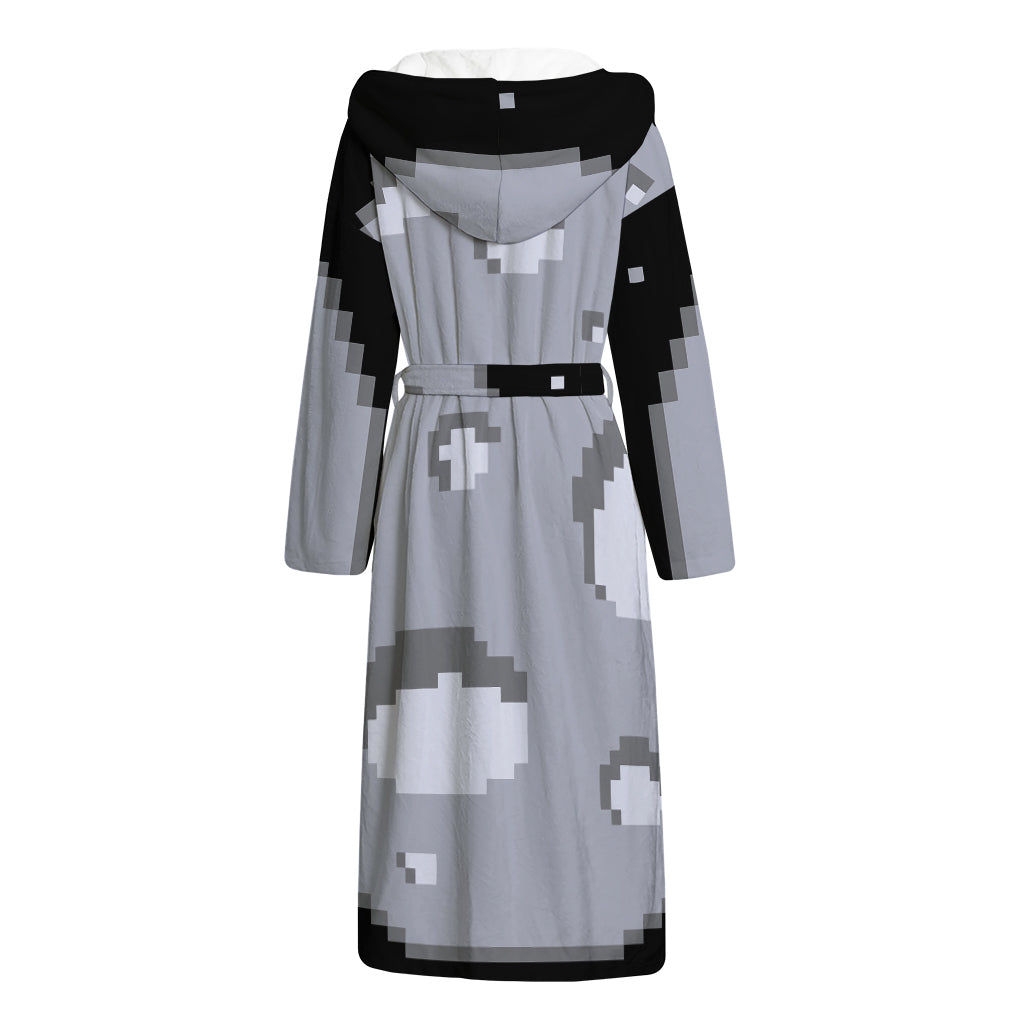 8-Bit Pixel Moon Print Hooded Bathrobe