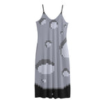 8-Bit Pixel Moon Print Jersey Midi Cami Dress