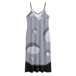 8-Bit Pixel Moon Print Jersey Midi Cami Dress
