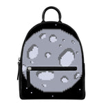 8-Bit Pixel Moon Print Leather Backpack