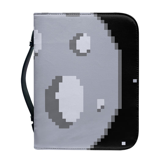 8-Bit Pixel Moon Print Leather Bible Cover