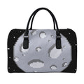 8-Bit Pixel Moon Print Leather Duffel Bag