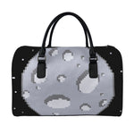 8-Bit Pixel Moon Print Leather Duffle Bag