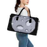 8-Bit Pixel Moon Print Leather Duffle Bag