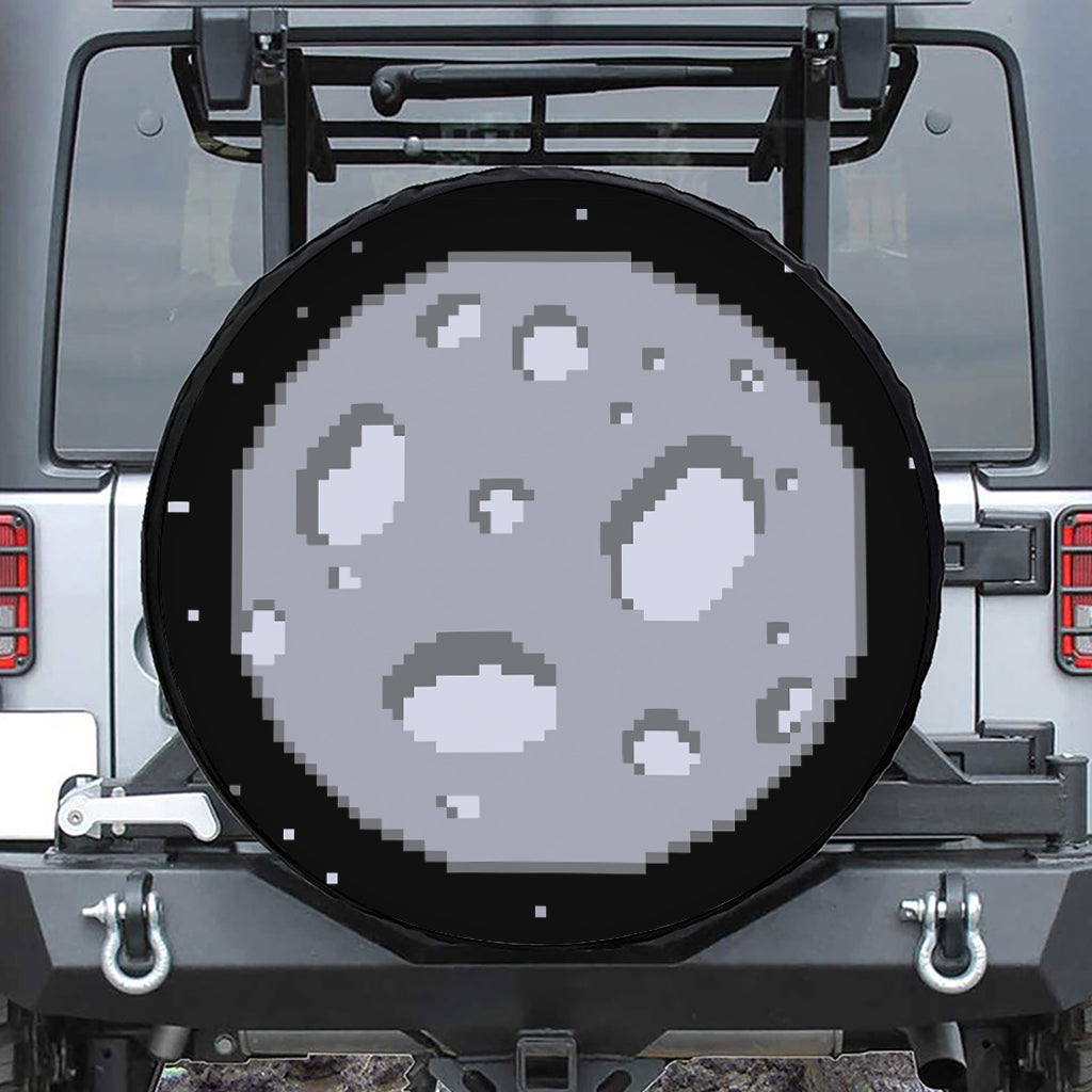 8-Bit Pixel Moon Print Leather Spare Tire Cover