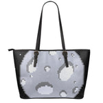 8-Bit Pixel Moon Print Leather Tote Bag