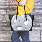8-Bit Pixel Moon Print Leather Tote Bag
