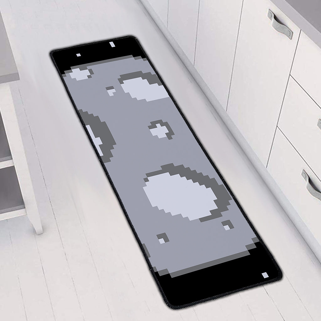 8-Bit Pixel Moon Print Long Kitchen Mat