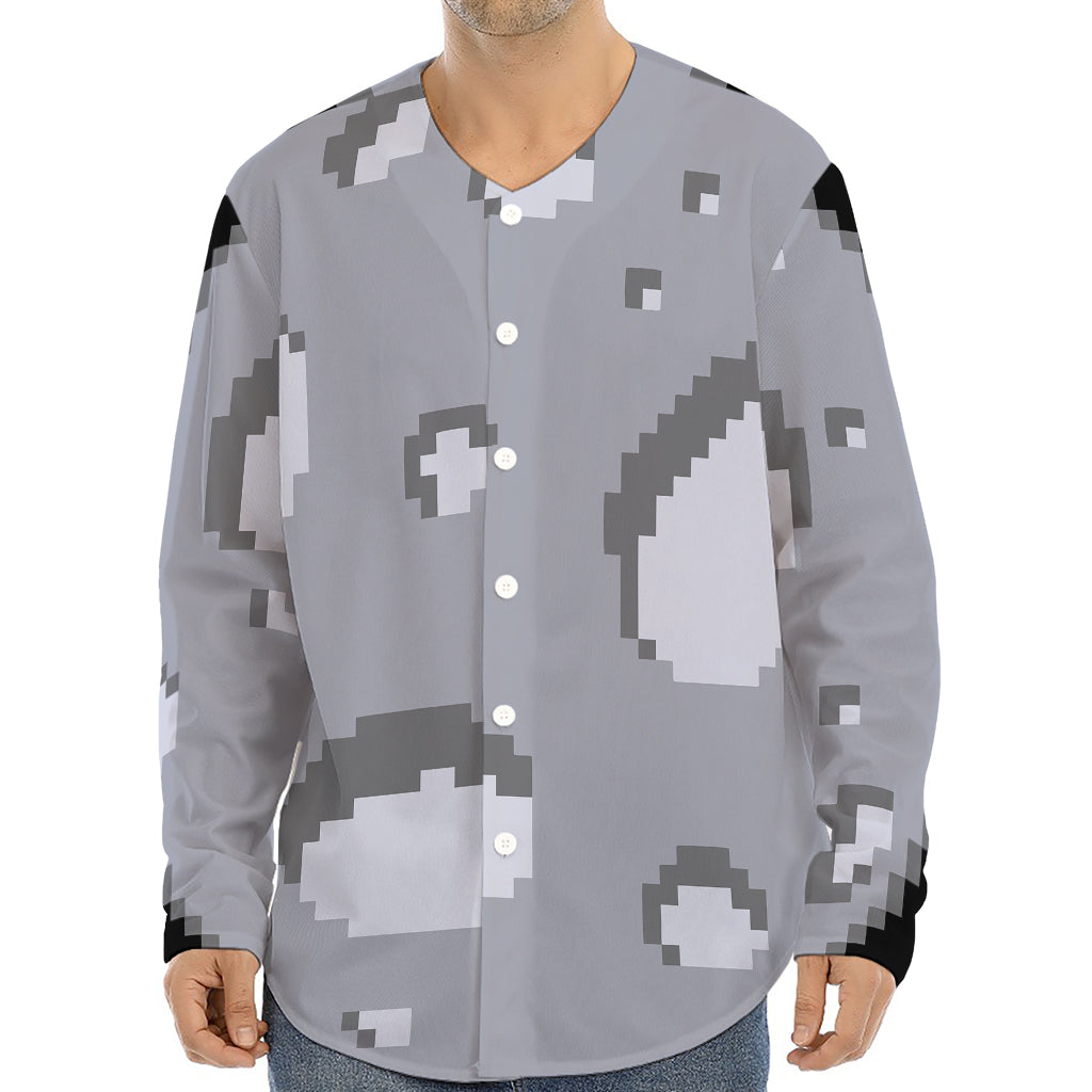 8-Bit Pixel Moon Print Long Sleeve Baseball Jersey