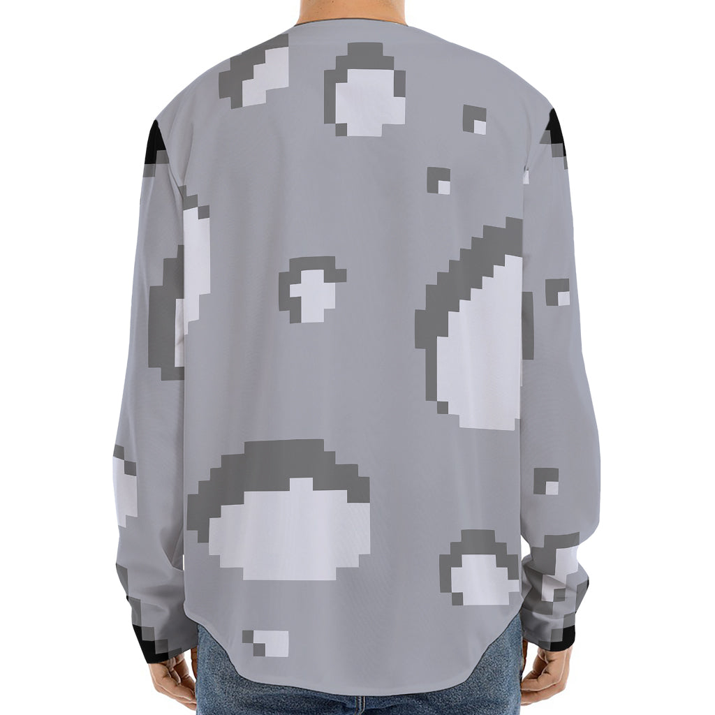 8-Bit Pixel Moon Print Long Sleeve Baseball Jersey