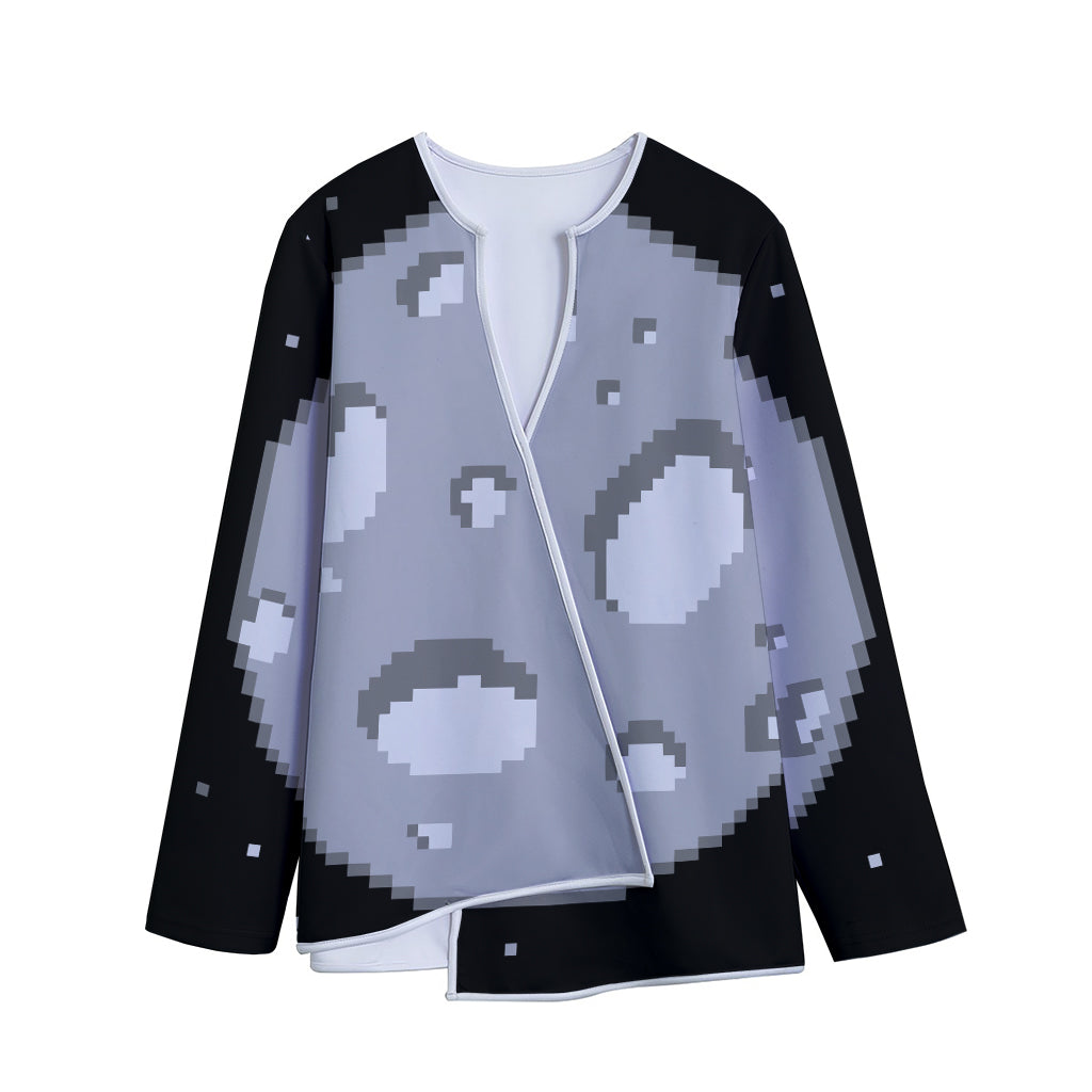 8-Bit Pixel Moon Print Long Sleeve Short Coat
