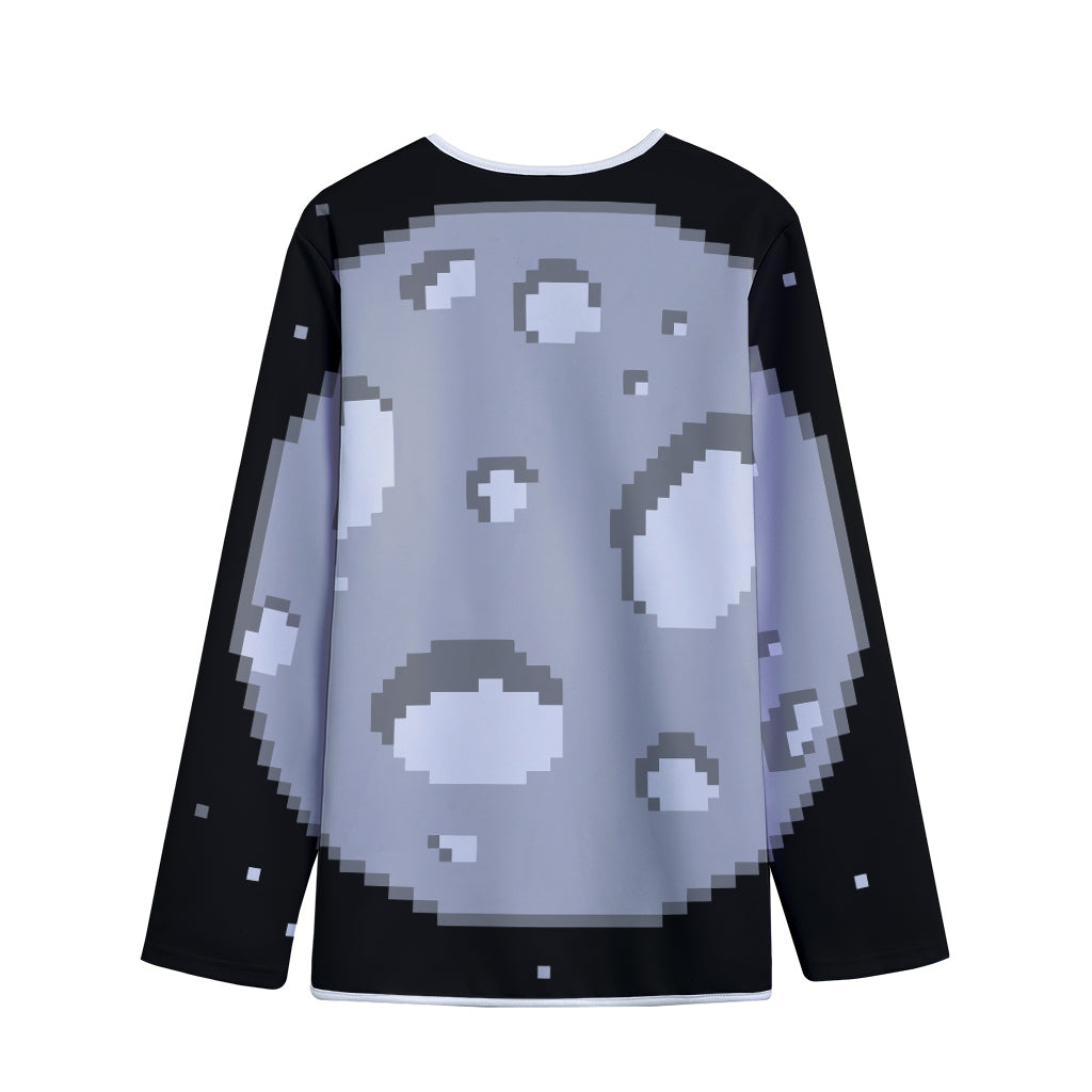 8-Bit Pixel Moon Print Long Sleeve Short Coat
