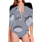 8-Bit Pixel Moon Print Long Sleeve Swimsuit
