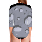 8-Bit Pixel Moon Print Long Sleeve Swimsuit