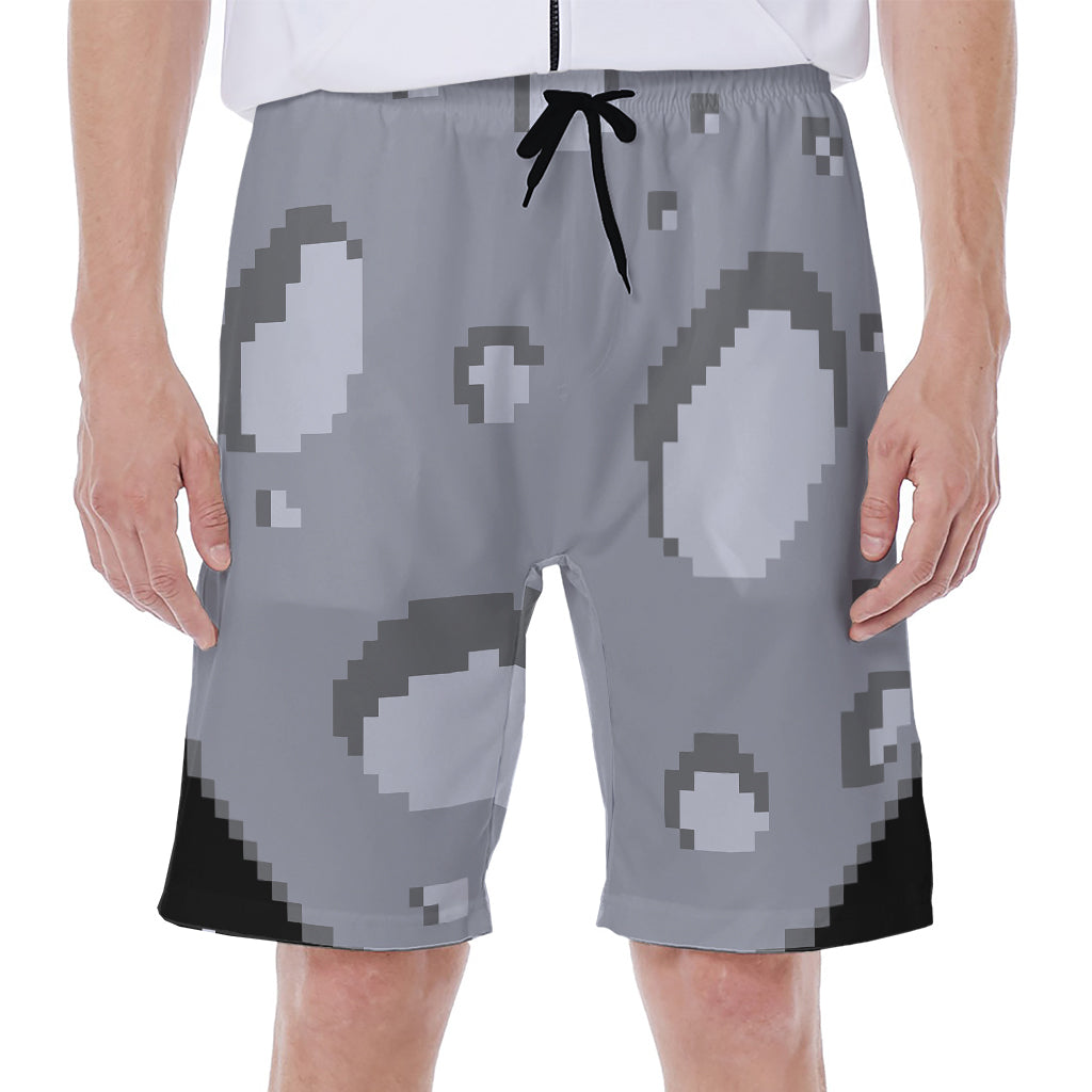 8-Bit Pixel Moon Print Men's Beach Shorts