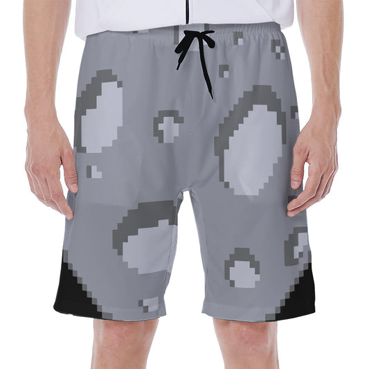 8-Bit Pixel Moon Print Men's Beach Shorts