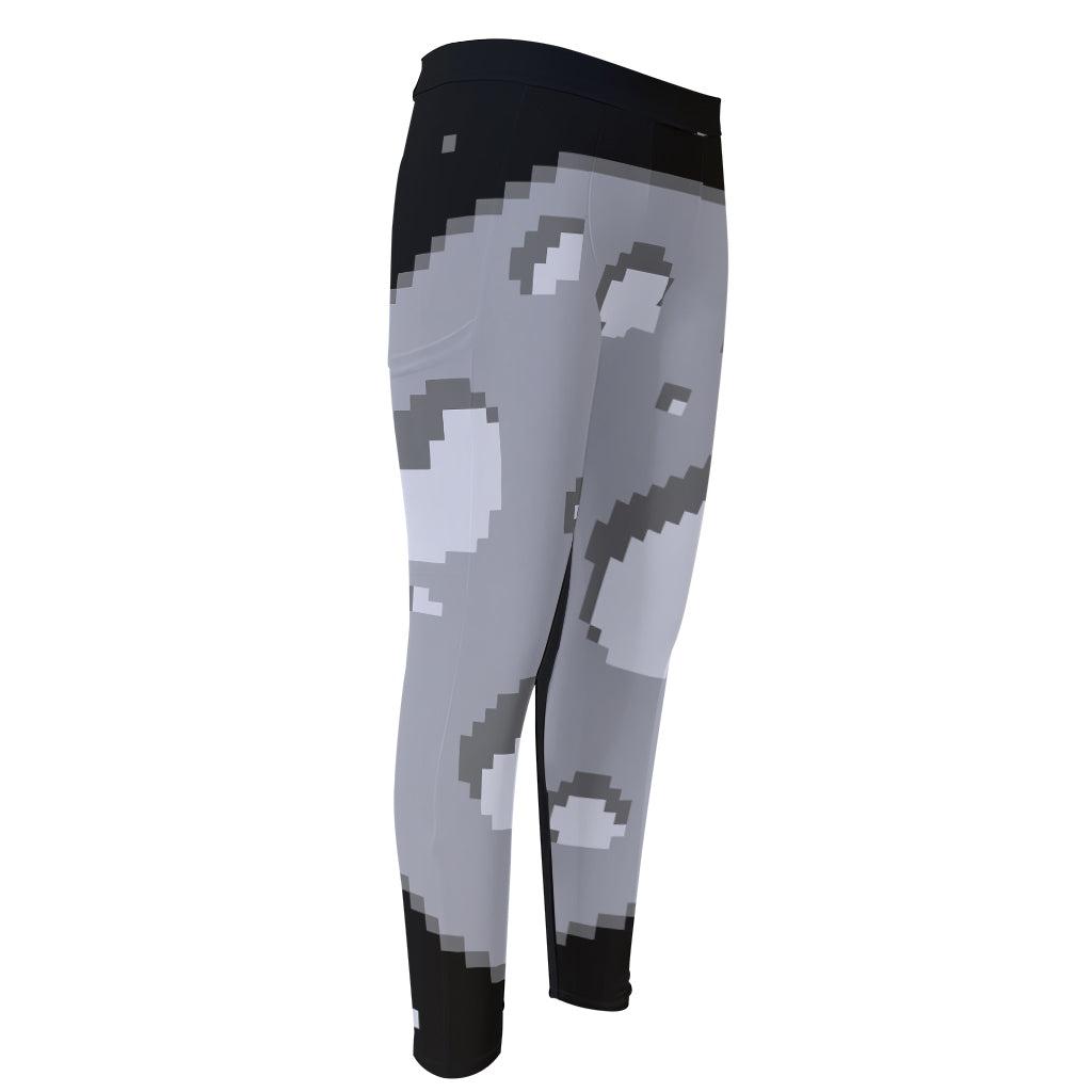 8-Bit Pixel Moon Print Men's Compression Pants