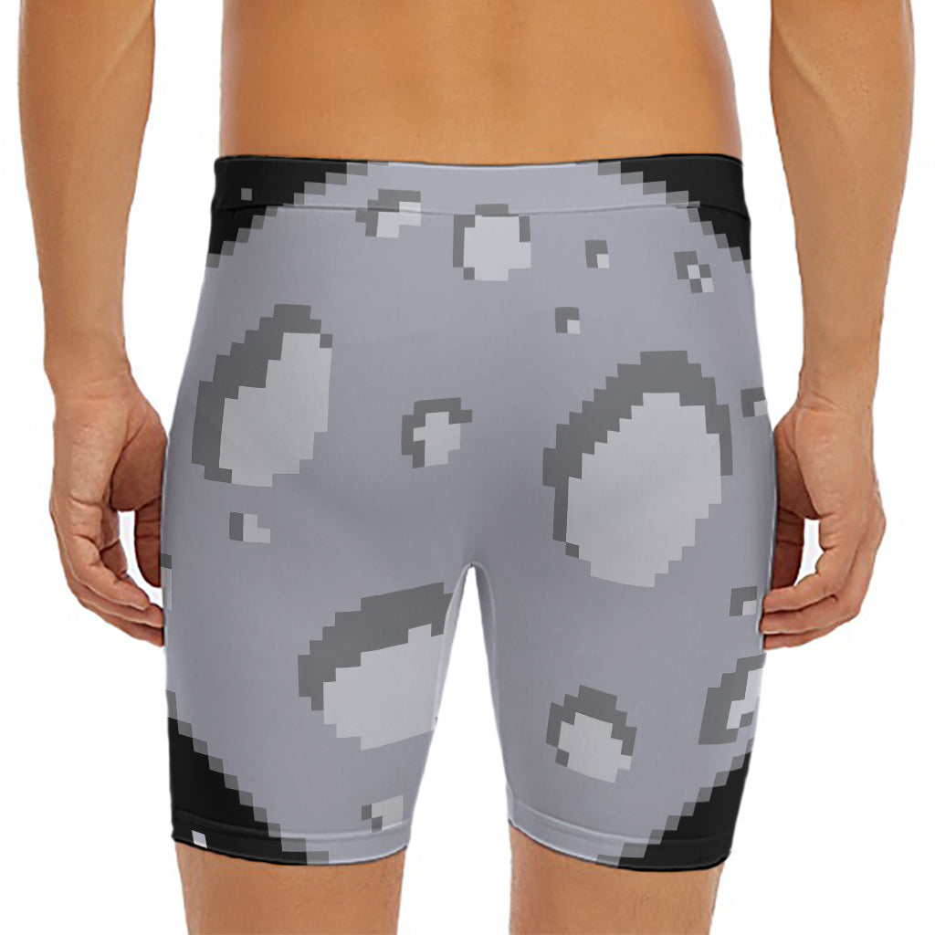 8-Bit Pixel Moon Print Men's Long Boxer Briefs