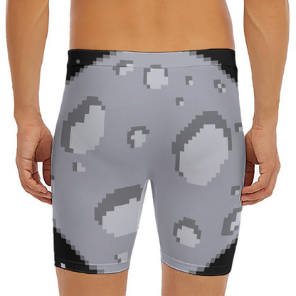 8-Bit Pixel Moon Print Men's Long Boxer Briefs