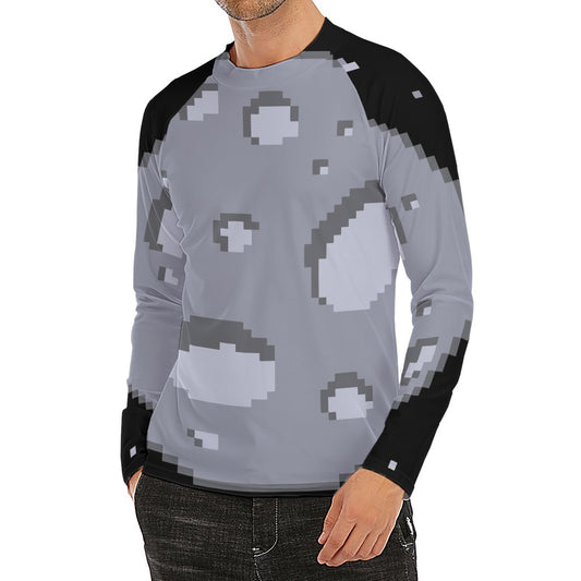 8-Bit Pixel Moon Print Men's Long Sleeve Rash Guard