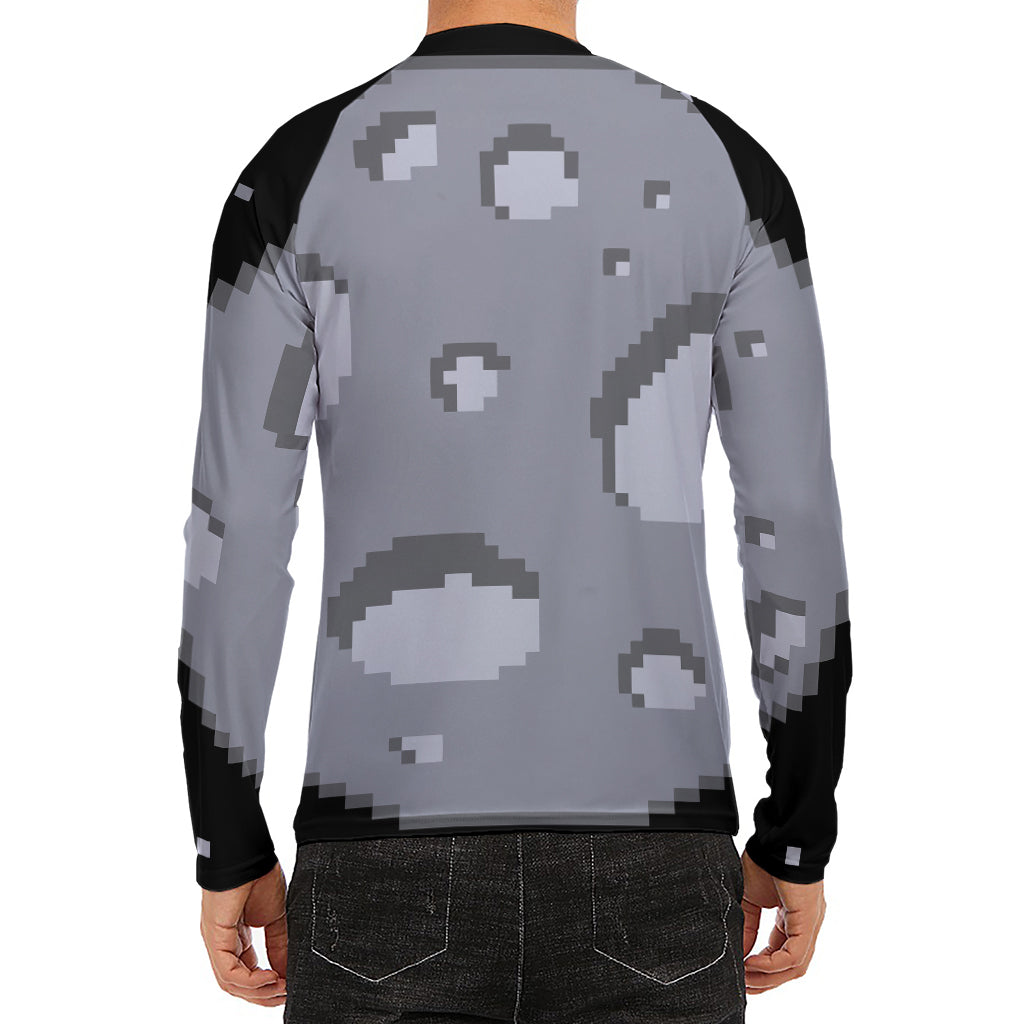 8-Bit Pixel Moon Print Men's Long Sleeve Rash Guard