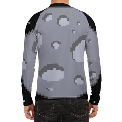8-Bit Pixel Moon Print Men's Long Sleeve Rash Guard